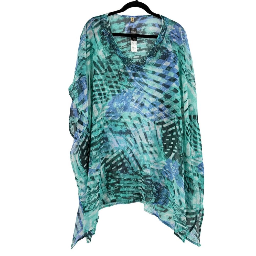 Bijoux Terner Womens Embellished Cover-Up One Size Blue Green Abstract Pattern 1